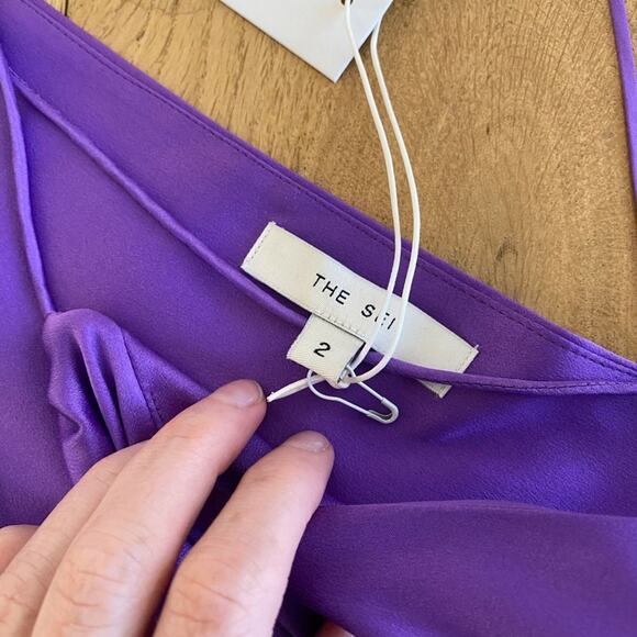 The Sei Asymmetrical Plunge Silk Mini Dress in Purple - Picture 3 of 9